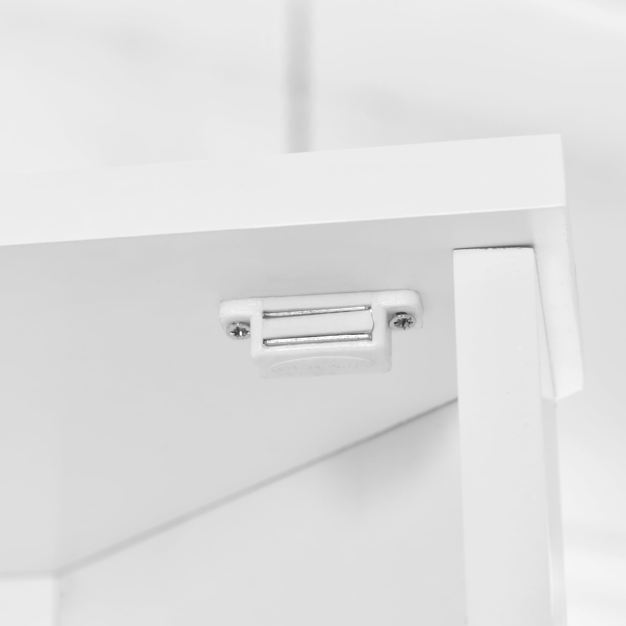 Leumius Multi-Functional Corner Bathroom Storage Cabinet with Two Doors, Adjustable Shelves, Open Shelf, Triangle Space-Saving Design, White Finish