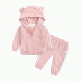 thumbnail image 2 of Xudanell Toddler Boy Clothes Zipper Oversized Hoodies Baby Outfits Boy Ear Hooded Sweatshirt Baggy Sweatpants 3-6 Month Boy Clothes Pink 6-12Months, 2 of 9