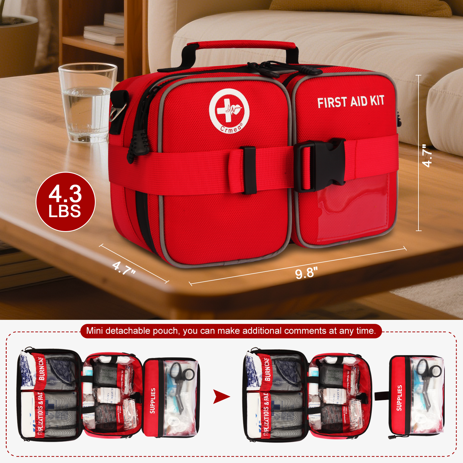Crmea 516 Piece First Aid Kit for Car, Travel & Home - Large Premium Waterproof Compact Labeled Emergency Kit with Molle Shoulder Strap Backpack for Camping, Hiking & Survival