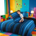 thumbnail image 4 of meiyoeat gradient Lines Texture Full Size Comforter Sets,Neon Blue Black Bedding Comforter Set,Reversible,3 Pieces,1 Comforter and 2 Pillowcases, 4 of 7