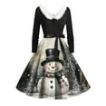 thumbnail image 2 of Christmas Dresses for Women Women's Casual Fashion Long Sleeve Christmas Graphic Printed Vintage Long Dresses with V Neck and Fur for Holiday Party,Black,L, 2 of 5