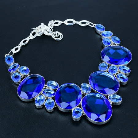 Tanzanite Quartz 925 Sterling Silver Gemstone Decent Jewelry Necklace 18" VJ 999