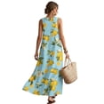 thumbnail image 2 of Xixirimido Lemon Floral Blue Print Maxi Dresses for Women Sleeveless Casual Dresses with Pockets Flowy A-line Long Summer Sun Dress Beach Vacation Wear, Size S, 2 of 7