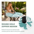 thumbnail image 4 of Round Outdoor Tablecloth with Umbrella Hole and Zipper, Palm Tree Monstera Tablecloth with Elastic Waterproof, Turquoise Teal White Leaf Boho Botanical Patio Table Covers for 31" - 35" Pool Tables, 4 of 9
