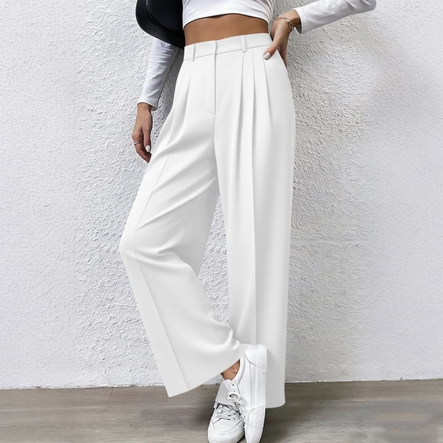 TaTaai Women's Fashion Casual Solid Color Suit Pants Straight Leg Office Dress Pants with Functional Side Pockets Soft Comfortable Stretchy Versatile Work Bottoms Gift