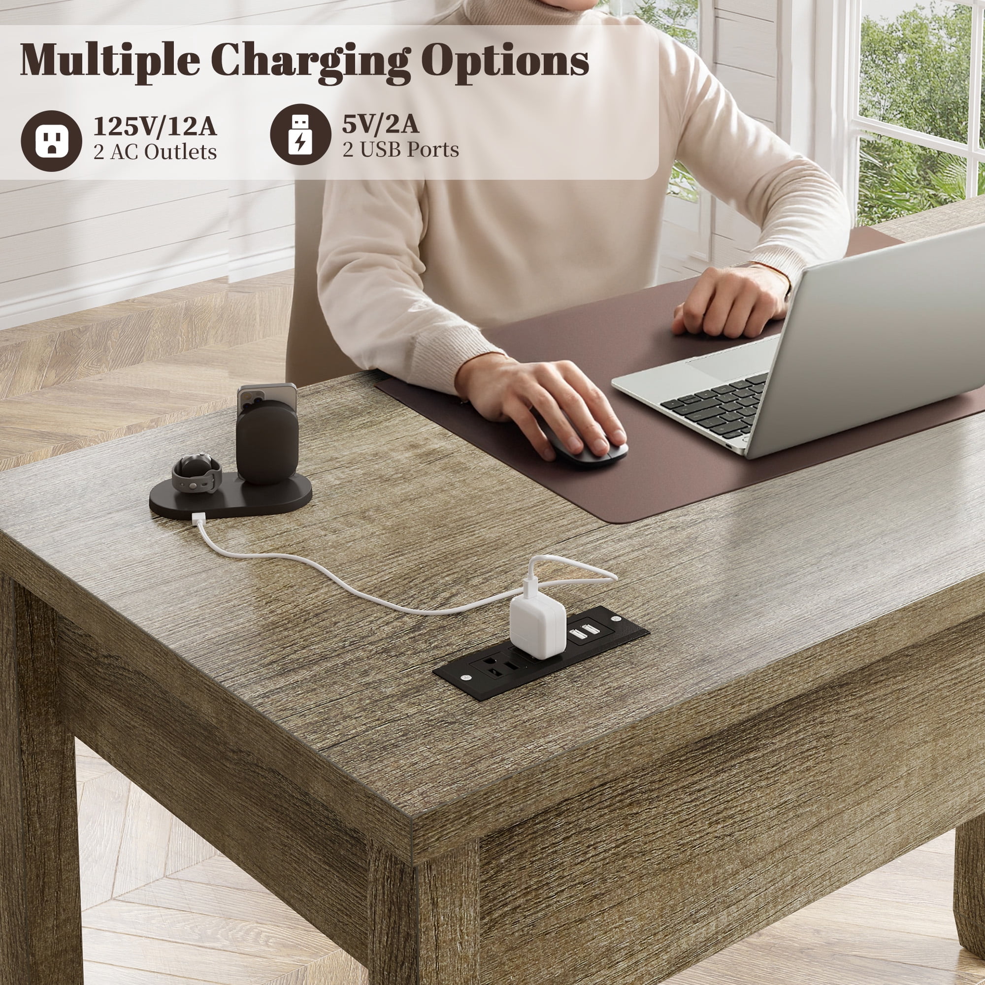 Romorgniz 40"Small Desk Computer Desk Drawers & Side Storage Rustic Home Office Desk with Power Outlets&USB,Dark Oak