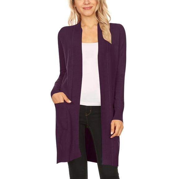 Women's Casual Longs Sleeves Side Pockets Loose Fit Basic Open Front Solid Cardigan