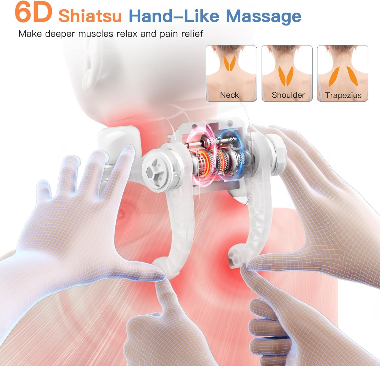 Shiatsu Neck and Shoulder Massager with Heat - Upgarded Cordless 5D Deep Tissue Kneading Massager, Rechargeable Massage for Neck, Shoulder and Back, Ideal Gifts for Women,Men