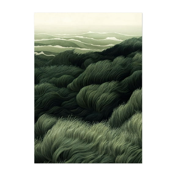 Japanese Wall Art Wabi Sabi Print Sage Green Painting japandi chinoiserie wall art beach poster - Japan Painting Surrealism Waves Landscape Nature Abstract Ocean Unframed Wall Art Print 4 x 6 inches