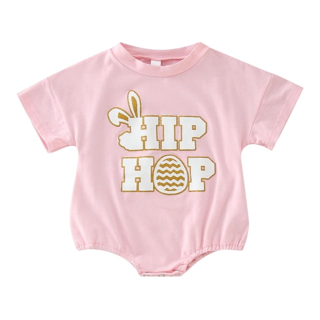 WEAIXIMIUNGChristmas Boys Girls Easter Short Sleeve Cartoon Rabbit Printed Pullover Romper Sweatshirt Bodysuits 12-18 Months