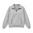 thumbnail image 4 of Women's Quarter Zip Pullover Sweatshirts Streetwear Loungewear Loose Fit Top with Pocket Grey XL, 4 of 4