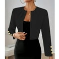thumbnail image 4 of Women's Elegant Long Sleeve Open Front Blazer with Gold Button Detail, Stylish Cropped Jacket for Office and Party Wear, 4 of 5