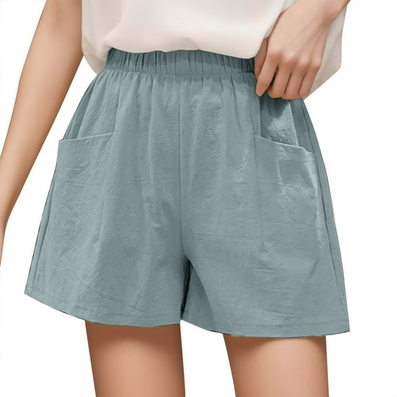 MDUKONU Women's Linen Walking Shorts Soft Cotton Above Knee with Side Pockets Green M