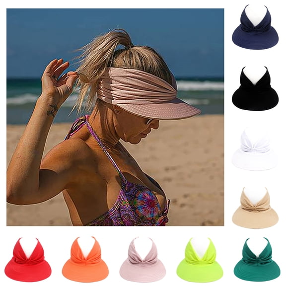 SPRING PARK Wide Brim Sun Visor Hat Women Large UV Protective Beach Cap Wide Brim Sunscreen Protective Summer Hat for Holiday Design Hat for Holiday