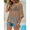 thumbnail image 4 of Womens Crochet Sweater Tops Batwing Short Sleeve Oversized Boat Neck Boho Knit Summer Beach Cover Ups, 4 of 7