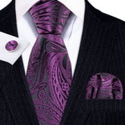 Barry.Wang Paisley Ties for Men Flower Silk Necktie Set with Handkerchief Cufflinks Wedding Party Business
