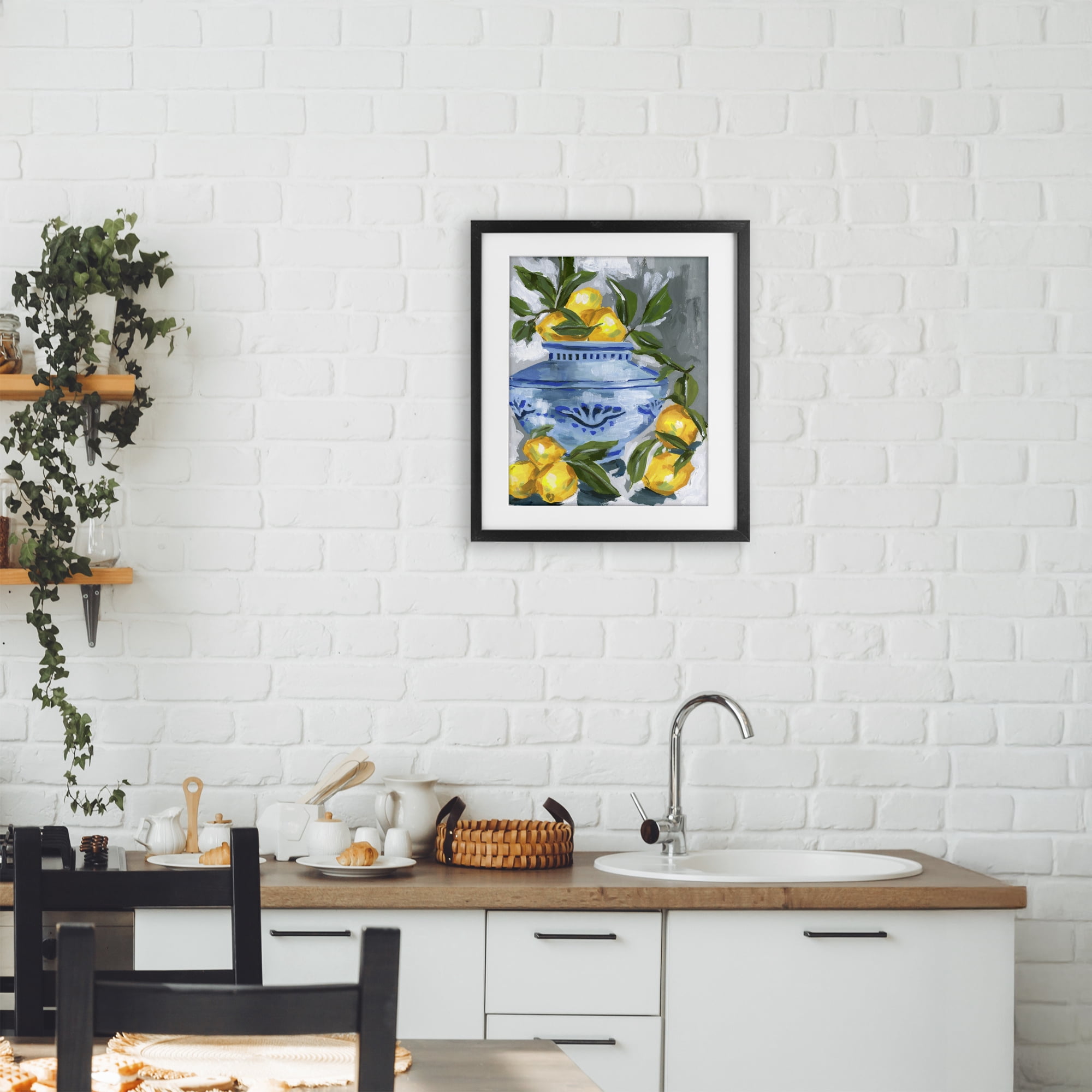 Stupell Industries Indigo & Lemon Vase Black Framed Print Under Glass, design by Melissa Wang