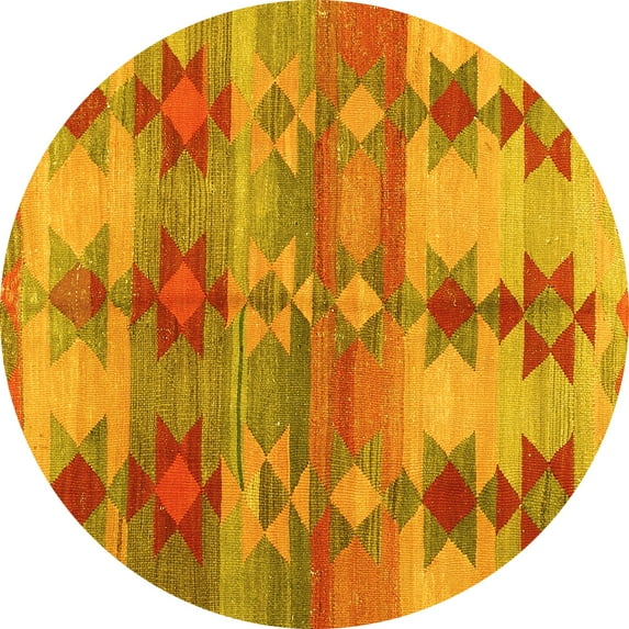 Ahgly Company Machine Washable Indoor Round Southwestern Yellow Country Area Rugs, 7' Round