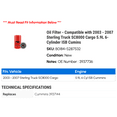thumbnail image 2 of Oil Filter - Compatible with 2003 - 2007 Sterling Truck SC8000 Cargo 5.9L 6-Cylinder ISB Cumins 2004 2005 2006, 2 of 2