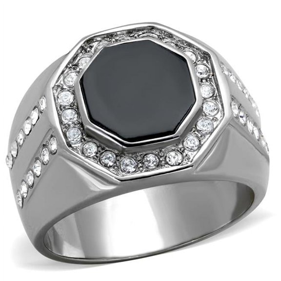 Alamode TK2066-13 Men High Polished Stainless Steel Ring with Top Grade Crystal in Clear - Size 13