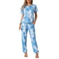 thumbnail image 1 of Conjunto de pijamas para mujeres INSPIRE CHIC, ropa de dormir suave, camiseta tie dye con pantalones, atuendos de sudadera con bolsillo, talla XL, azul, 1 of 6