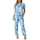 thumbnail image 1 of Conjunto de pijamas para mujeres INSPIRE CHIC, ropa de dormir suave, camiseta de teñido anudado con pantalones, atuendos de sudadera con bolsillo, 2XL azul, 1 of 6