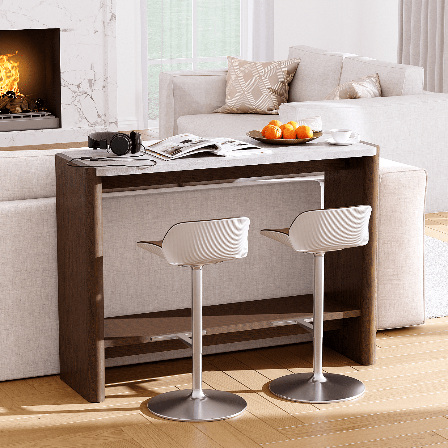 COSIEST Stone-Look Rectangle Console Table,Modern & Functional Home Sofa Table