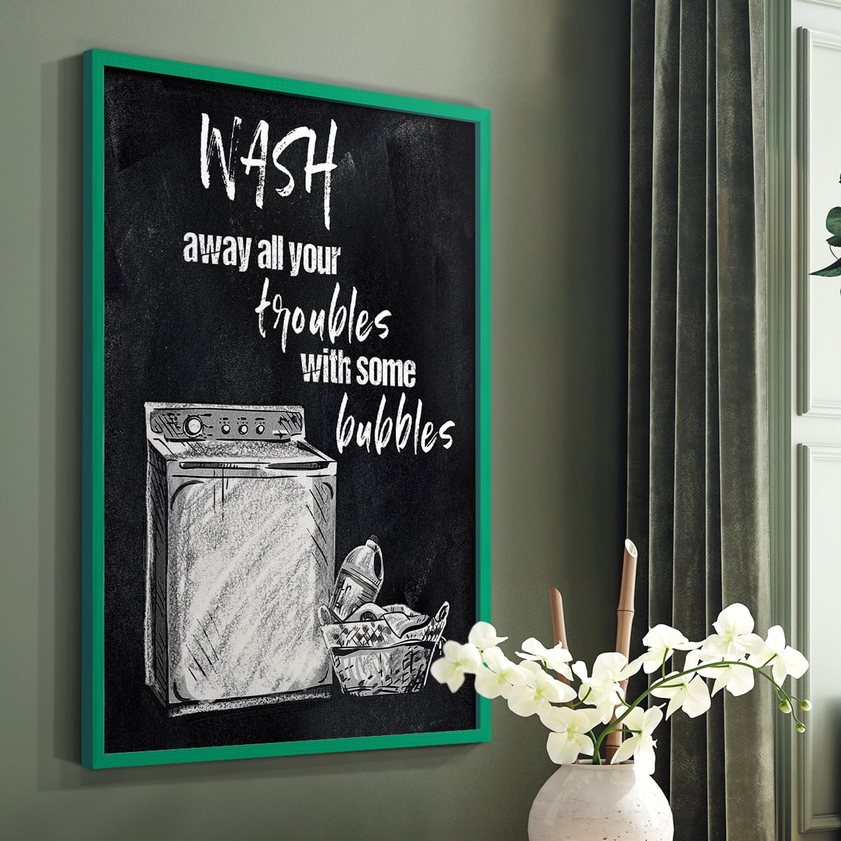 Wash Away Your Troubles Framed Print in Green Solid Wood 11 x 14 Framed Print