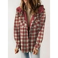 thumbnail image 2 of Womens Plaid Shacket Jacket Long Sleeve Button Down Fleece Hooded Jackets Warm Coat, 2 of 6