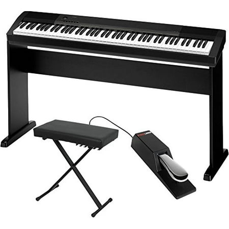 Casio CDP-130 Digital Piano with CS44 Wood Stand Sustain Pedal and Deluxe Keyboard