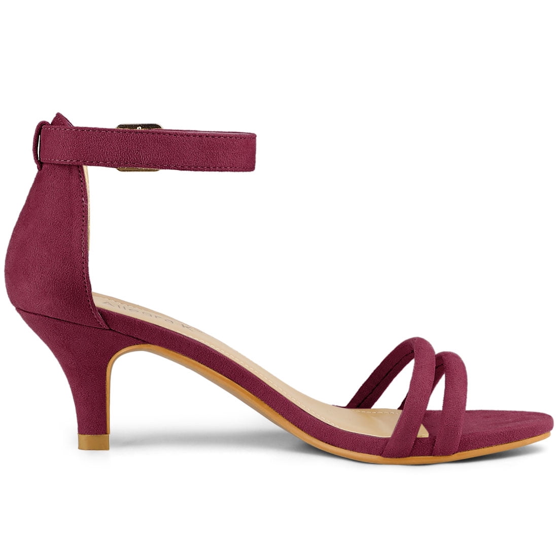 DARING DIVA Women's Kitten Heel Ankle Strap Sandals for Fashionable Occasions Burgundy 8.5