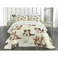 thumbnail image 3 of Ambesonne Cat Quilted Bedspread Set 3 Pcs, Little Fun Kittens Cartoon Paws, King Size, Ivory Apricot and Dark Grey, 3 of 5