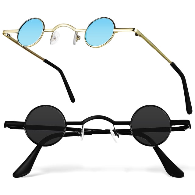 2 gafas de sol polarizadas redondas pequeñas, estilo retro punk, con montura circular de metal para hombres y mujeres.