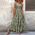 thumbnail image 4 of MORTTIC Women's Floral Print V-Neck with Short Sleeves Stretch High Waist Maxi Beach Vacation Boho Dress Green，S, 4 of 6
