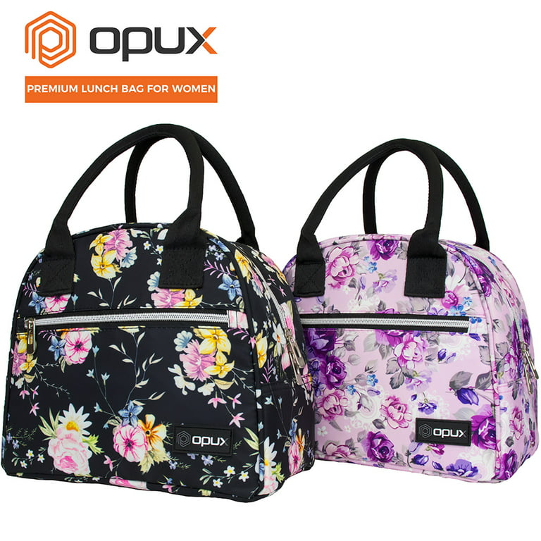 OPUX Lunch Box Women, Insulated Bag Girls School Kids Teen, Cute Small Soft  Cooler Tote Adult Work Office, Reusable Medium Purse Pail (Stripe Black)