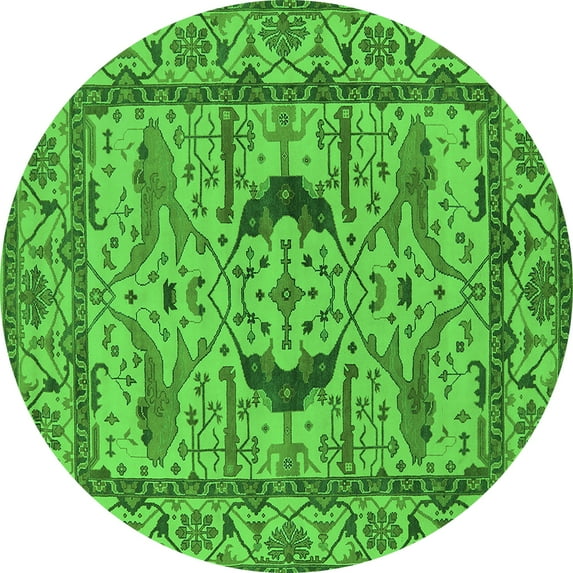 Ahgly Company Indoor Round Oriental Green Industrial Area Rugs, 7' Round