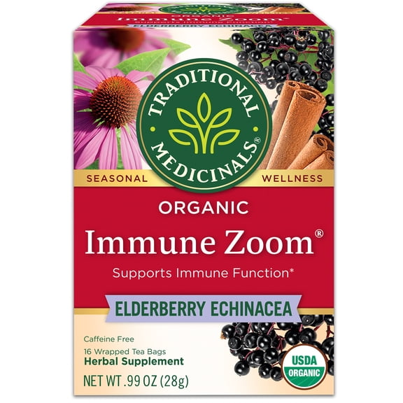 Traditional Medicinal Immune Zoom Elderberry Echinacea, Organic Tea Bags, 16 Count