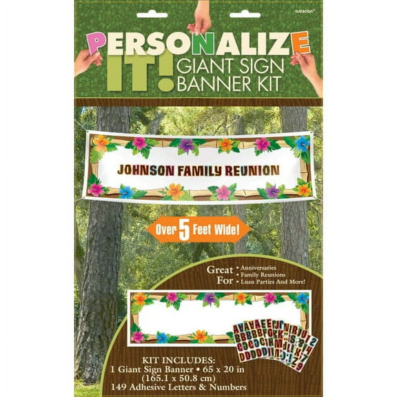 Amscan Hot Luau Personalized Giant Party Sign Banner, 65" x 20", Multicolor