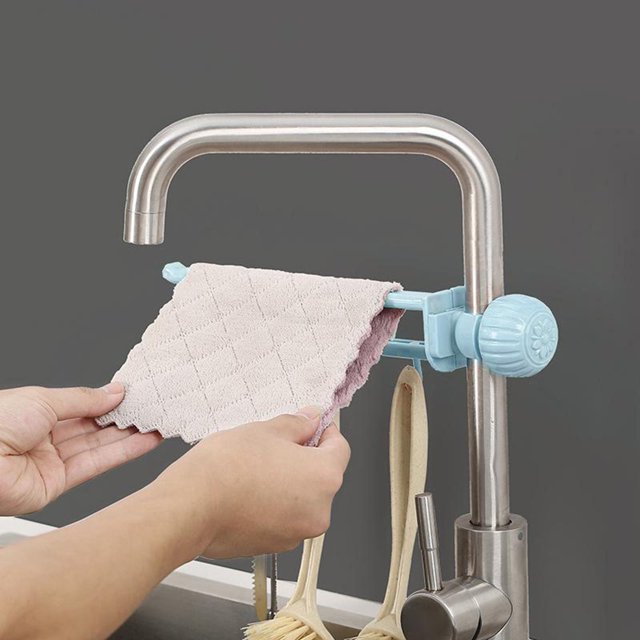 Organizador del drenaje del estante del grifo del soporte de la esponja del fregadero del carrito del fregadero para la toalla de los cepillos Azul claro Soledad Soporte de esponja para fregadero de cocina