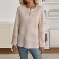 thumbnail image 5 of Maean Womens Striped Blouse Buttons Crewneck Knitted Casual Loose Pullover Long Sleeve Shirts Tops, 5 of 7