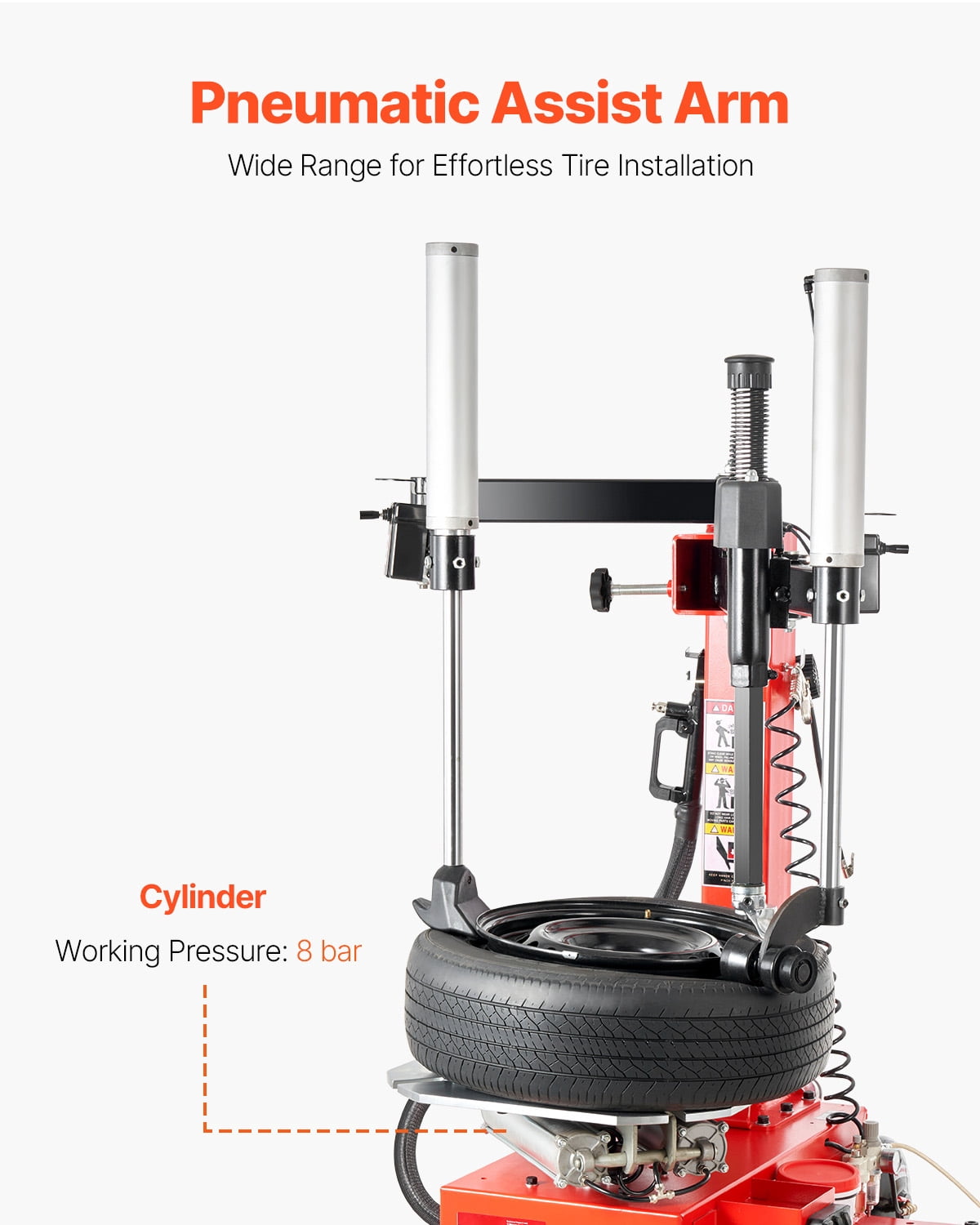 KFFKFF Tire Changer Machine with 1.5HP Motor, Sturdy Design Featuring Air Pressure Gauge & Pneumatic Assist Arm, Pedal-Controlled Operation with Reinforced Chuck, Suitable for Sedan, SUV