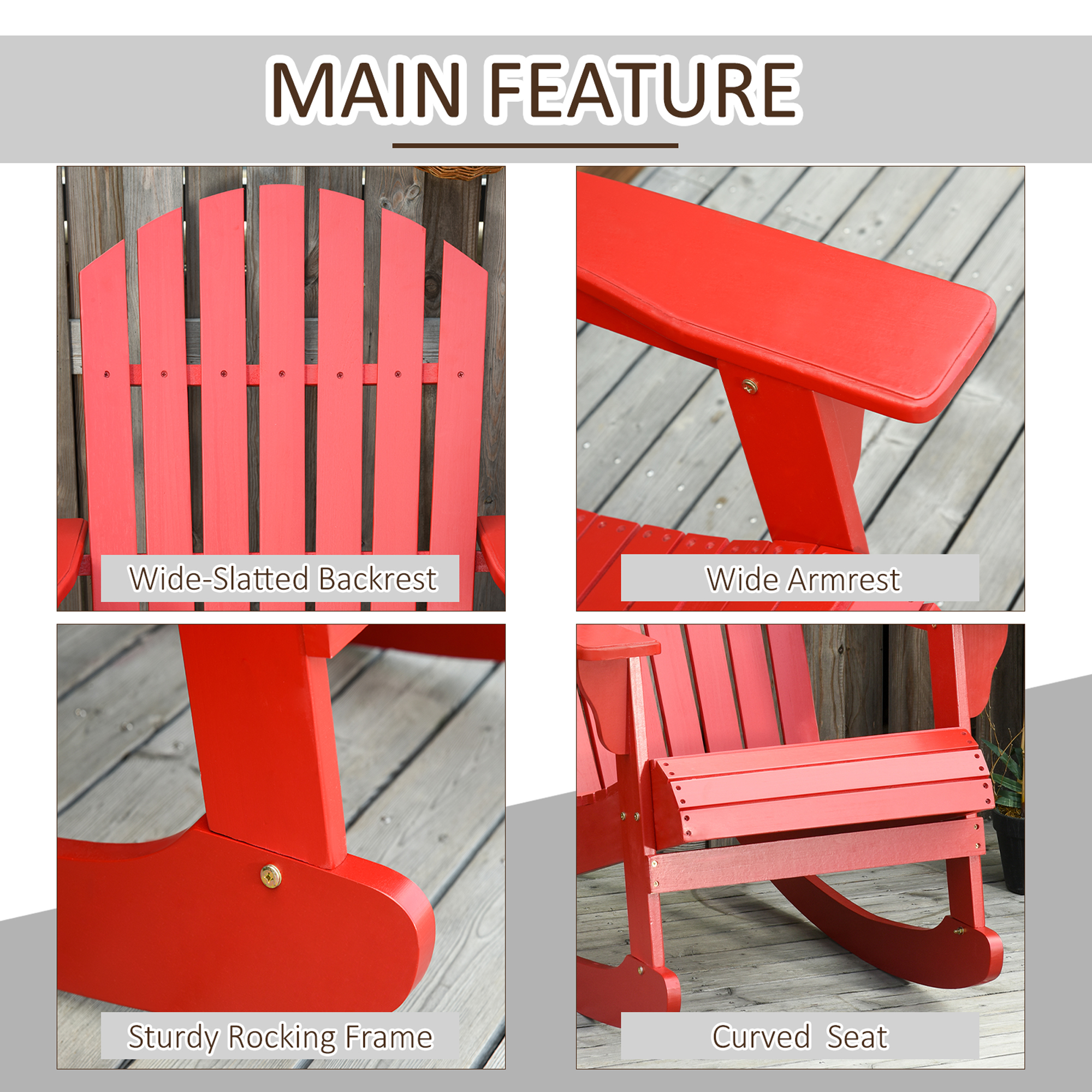 Outsunny Wooden Adirondack Rocking Chair with Slatted Wooden Design - image 5 of 9