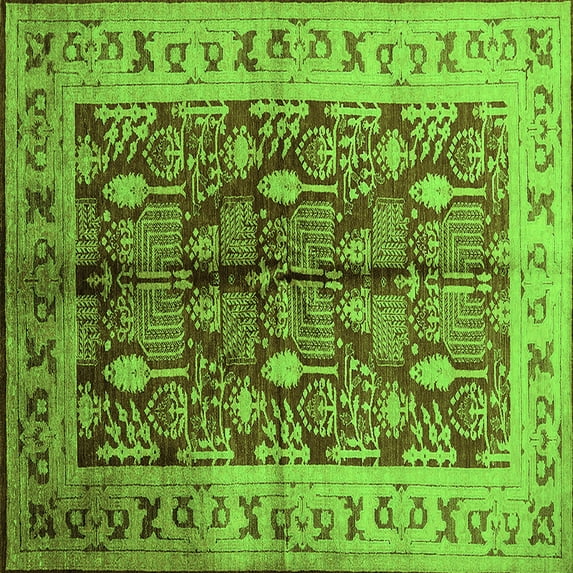 Ahgly Company Indoor Square Oriental Green Industrial Area Rugs, 4' Square