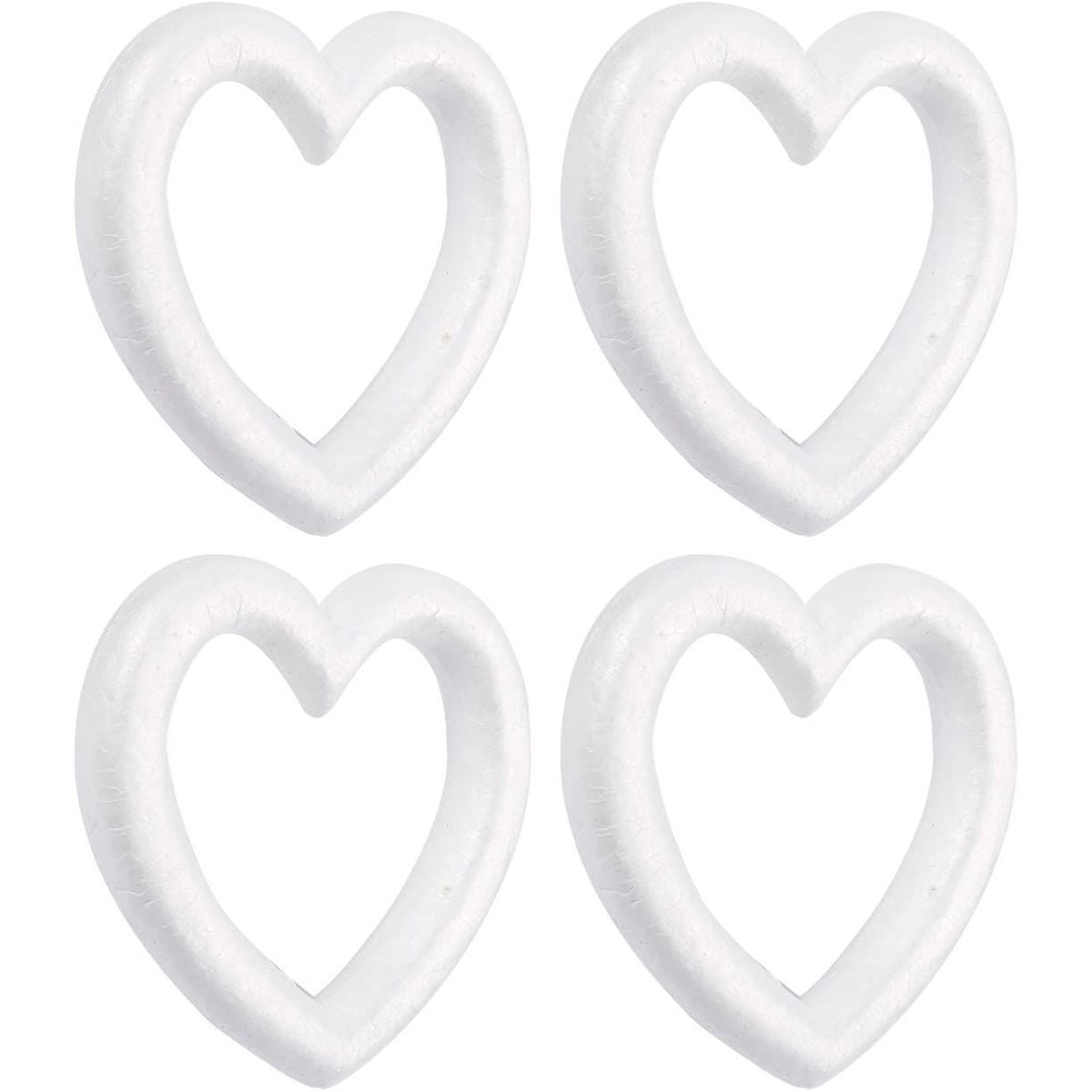 4 Pack White Foam Heart for Crafts, DIY Valentine's Decorations, Polystyrene Art Supplies, 10 x 10 x 2 inch