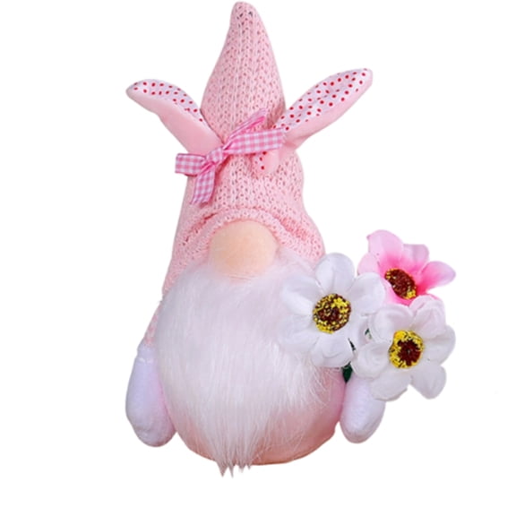 Easter Gnomes Plush Decorations, Handmade Bunny Gnomes Figurine Holding Carrots Easter Egg and Flowers, Swedish Rabbit Faceless Elf Dwarf Ornaments for Spring Tired Tray Decor - 8.27 inch