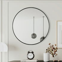 Wall Mirror 28 Inch Black Circular Mirror Metal Framed Mirror Round Vanity Mirror Dressing Mirror, for Bathroom, Living Room, Bedroom Wall Decor