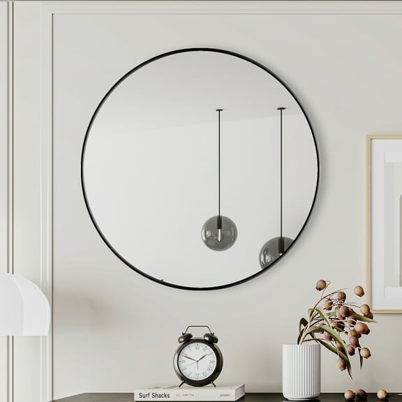 28Inch-42Inch Black Circular Metal Framed Wall Mirror - Round Vanity Dressing Mirror for Bathroom, Living Room, Bedroom Wall Decor”