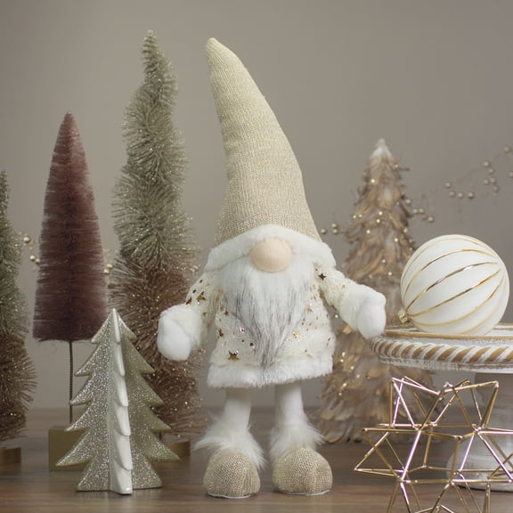 Northlight Gnome with Stars and Faux Fur Sweater Christmas Decoration - 17" - White and Cream