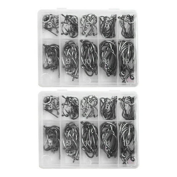 200Pcs/Box Metal Fishhook 10 Sizes Heavy Duty Barbed Fishing Hook Freshwater Saltwater Bass Trout Walleye Fishing Accessories