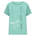 thumbnail image 4 of Yuanlook Linen Shirts for Women Crewneck Short Sleeve Summer Tops Button Down Floral Print T-Shirt Lightweight Beach Vacation Blouse S-XXL, 4 of 6